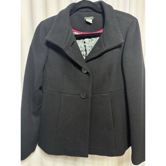 J. Crew Wool Pea Coat Sz 8 Charcoal Black Classic Fall Jacket Coastal Walk Layer - Picture 1 of 7